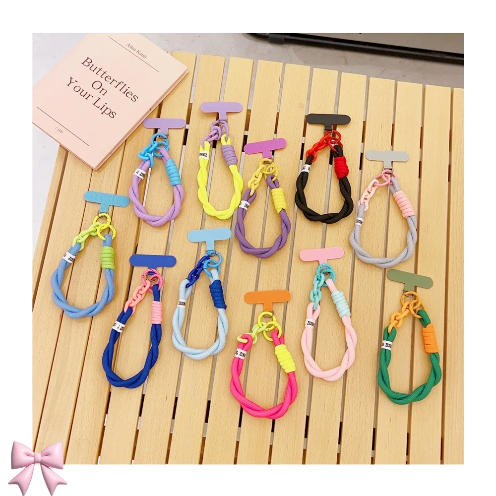 Universal Braided Mobile Phone Lanyard Strap Hanging Chain Ring Cord with Patch Wrist Strap Cell Phone Detachable Rope Keychain