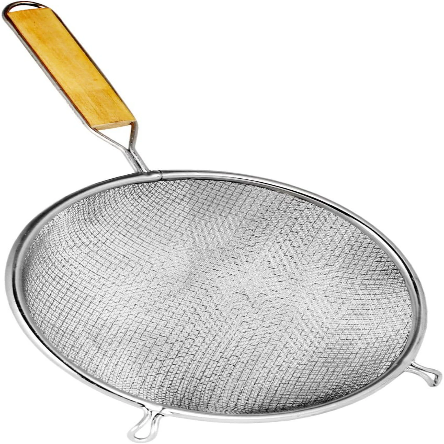 Boost your kitchen decor with this sleek, sturdy, and practical double wood-handled strainer! Ideal for restaurants, this high-q