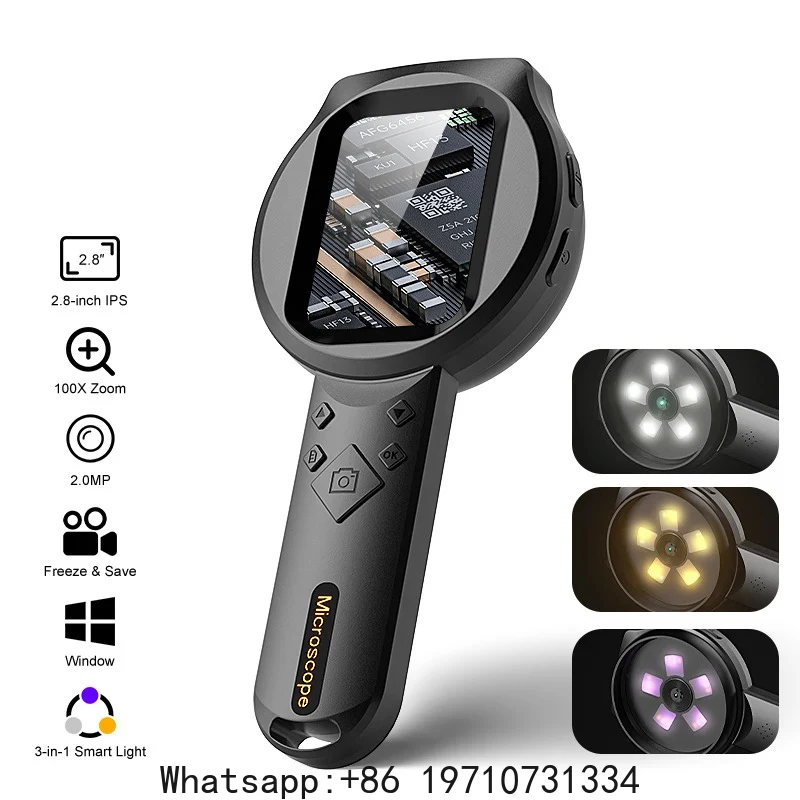 

2.8'' IPS Digital Magnifier HD 1080P 100X Portable Microscope Handheld Mignifying Glass for Electronics Repair Check Jewelry