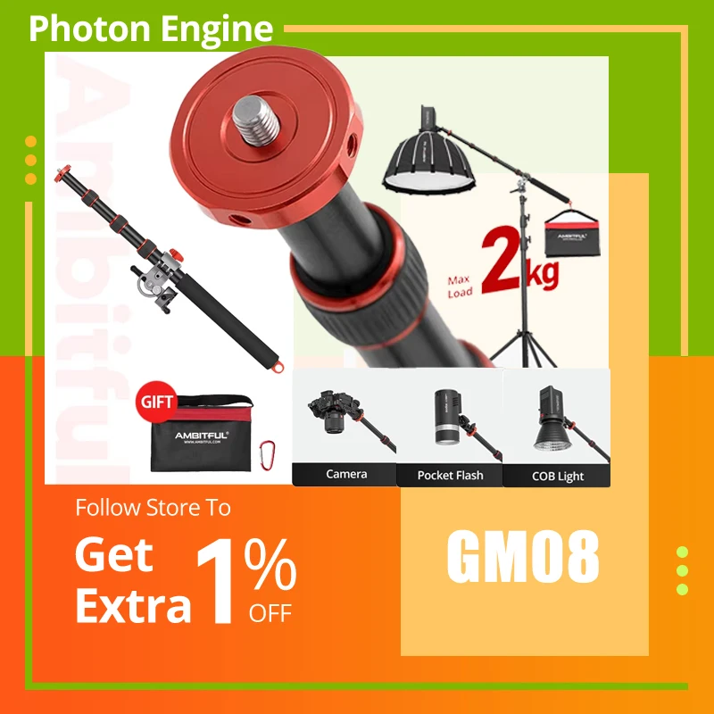 AMBITFUL GM08 Bras d'extension de 143,5 cm avec pince robuste, vis 1/4'' 3/8'', bras articulé multifonction en alliage d'aluminium, charge maximale de 2 kg
