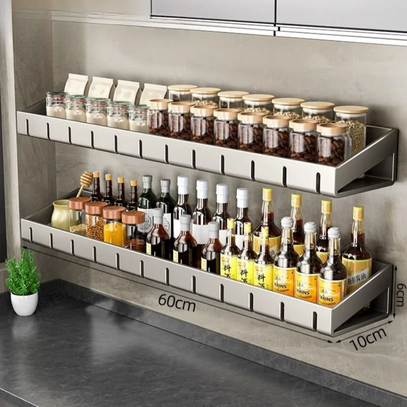 Kitchen Punch-free Wall-mounted Storage Rack Removable Gun Gray Carbon Steel Spice Rack Household Supplies Wall Storage Rack