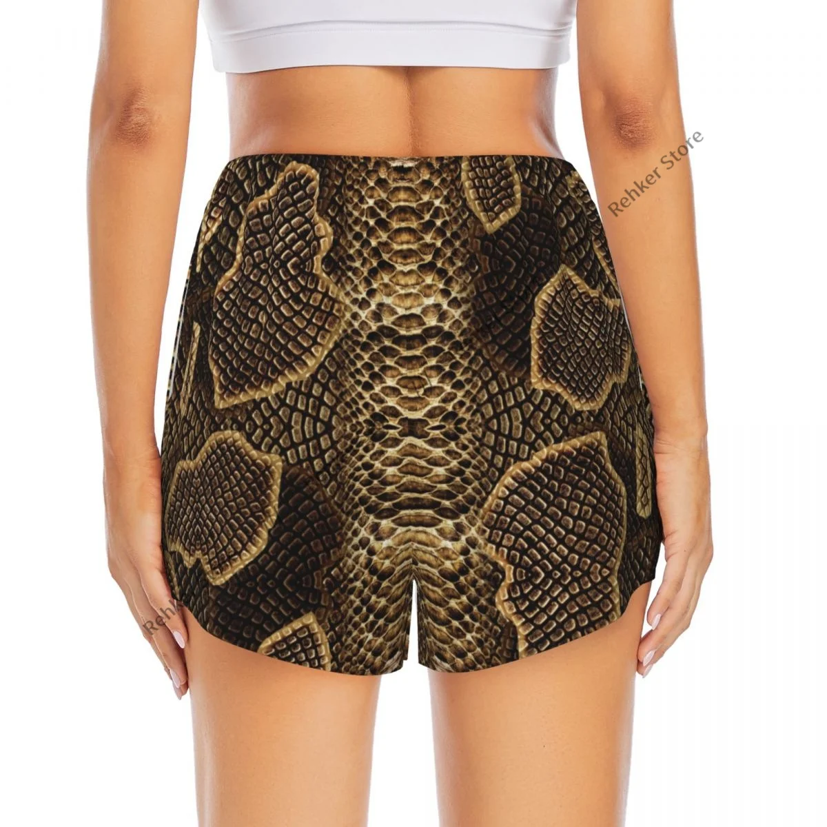 ヨガショーツ 女性用 フィットネスショーツ バイカー ワークアウト ランニング スポーツショーツ スネークパターン 速乾性 スポーツウェア ポケット付き