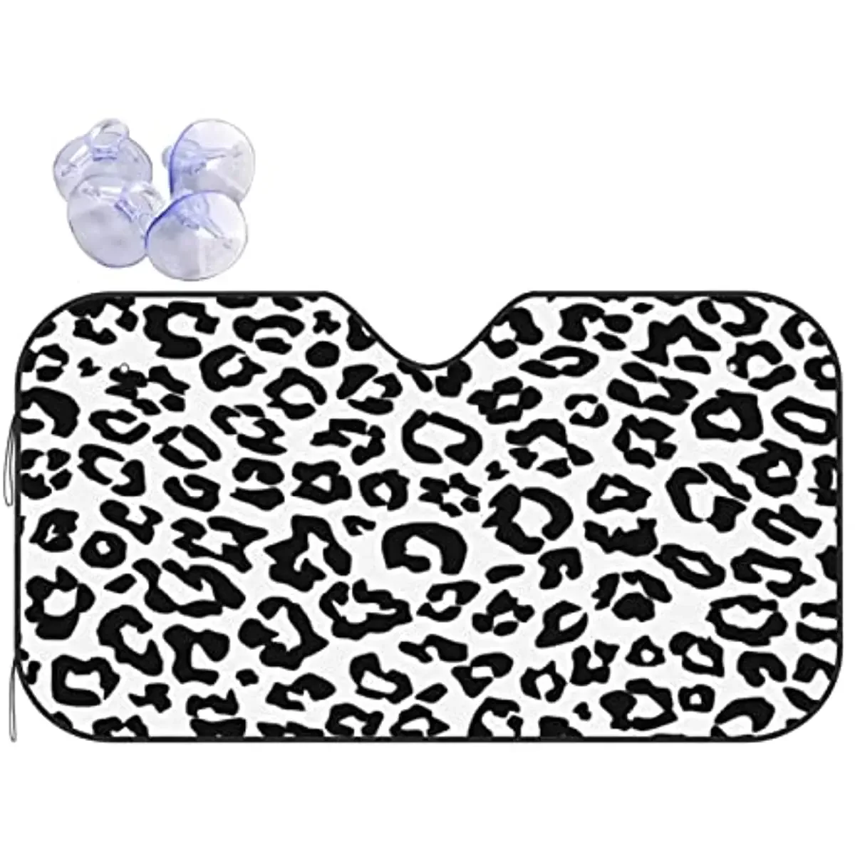 JISMUCI Car Windshield Sunshade,Leopard Pattern Texture Monochrome Black White Snow Cheetah,Auto Front Window Sun Shade Reflecti