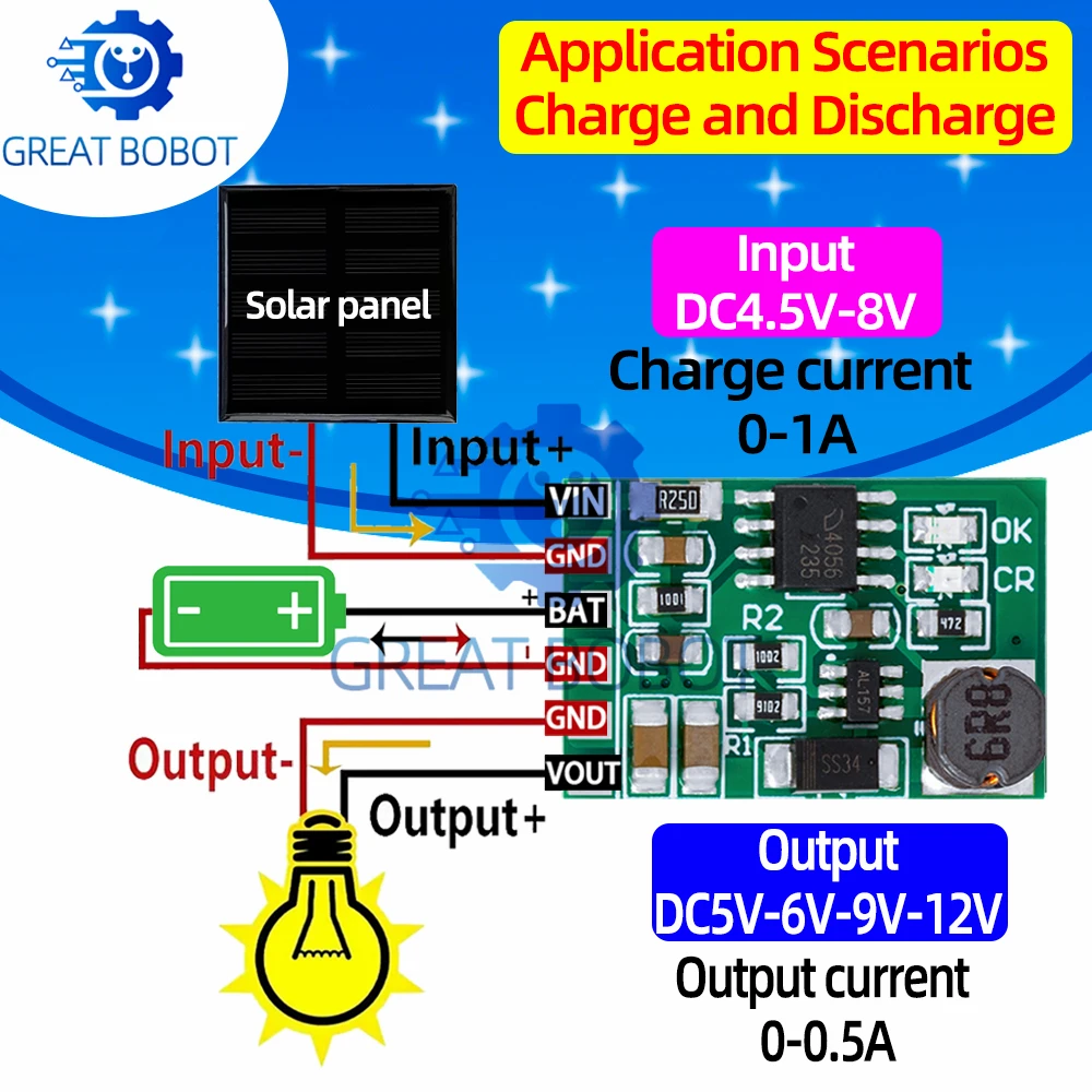 Ładowarka 3,7 V 4,2 V 5 V 6 V 9 V 12 V Płytka rozładowująca DC DC Converter Boost Module Solar Mobile Power Charger Lithium Battery DD05CVSA