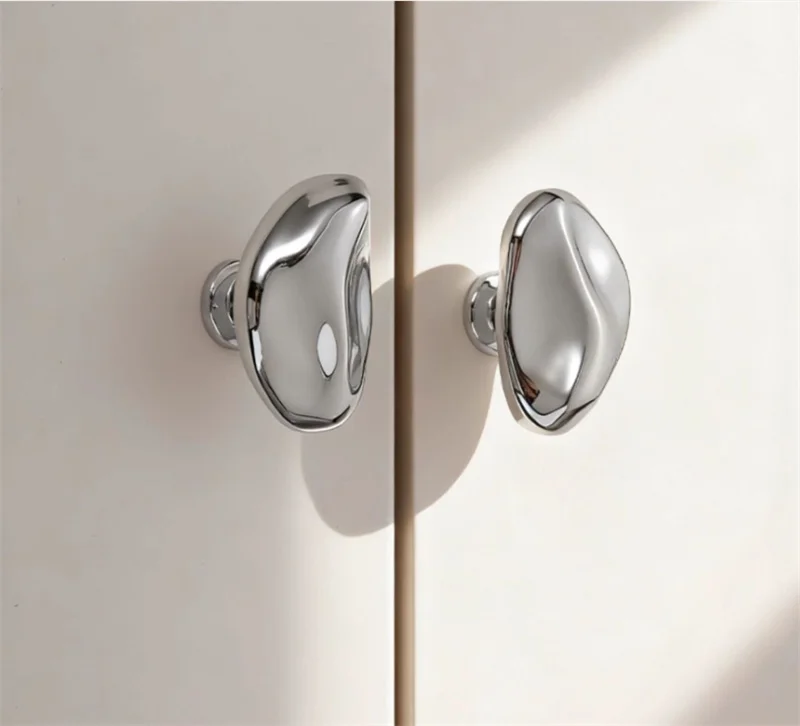 2Pcs Art Water Design Furniture Handle Bright Chorme Cabinet Handles Door Drawer Knobs Kitchen Cupbaord Wardrobe Closet Pulls