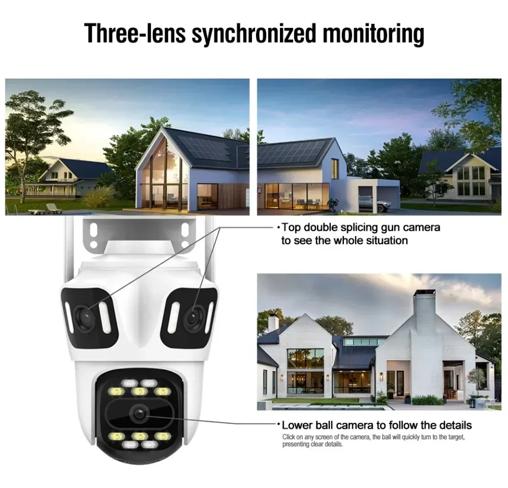 6K 8MP HD 3-Lens PTZ IP Camera Outdoor 3-Screen WiFi Security Camera Auto Tracking Dual Len Wirelss CCTV Camera BT APP iCsee