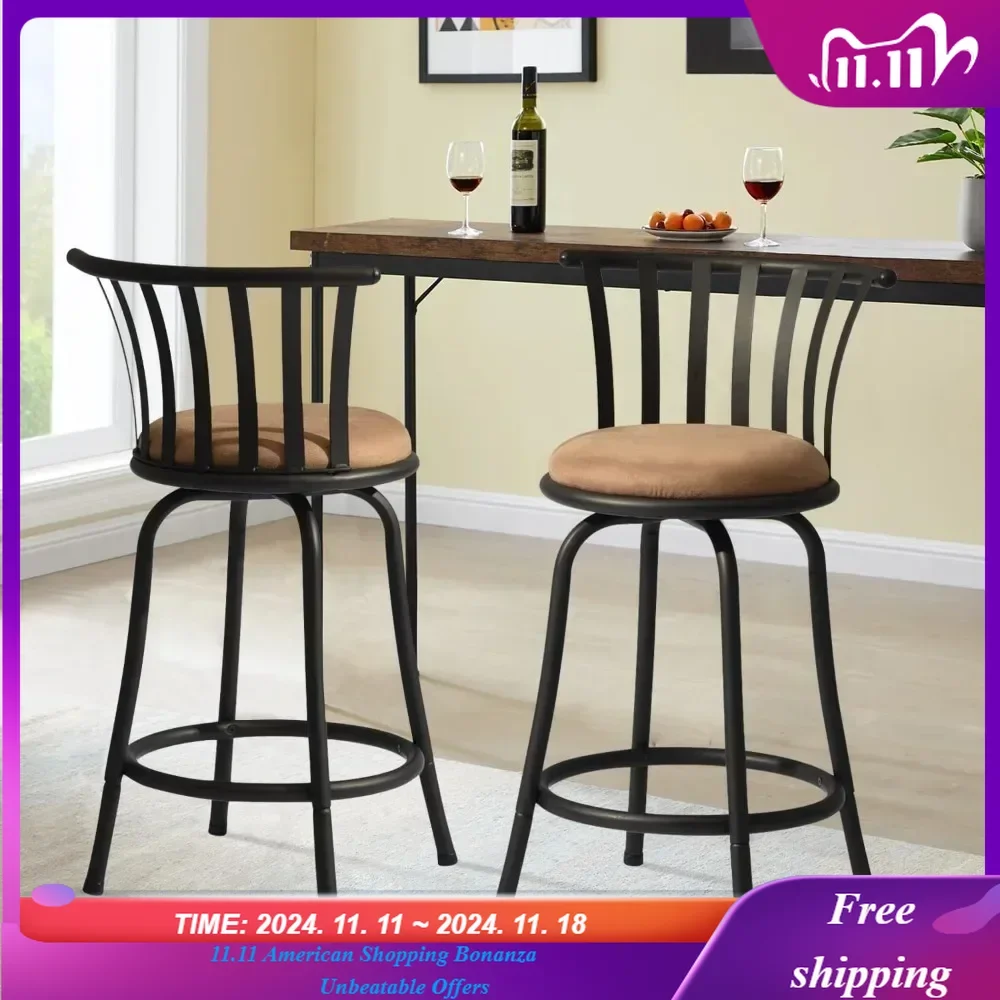 

Bar Stools Set of 2 with Back and Footrest, 29 Inch Swivel Counter Height Bars Stools, Bar Chair