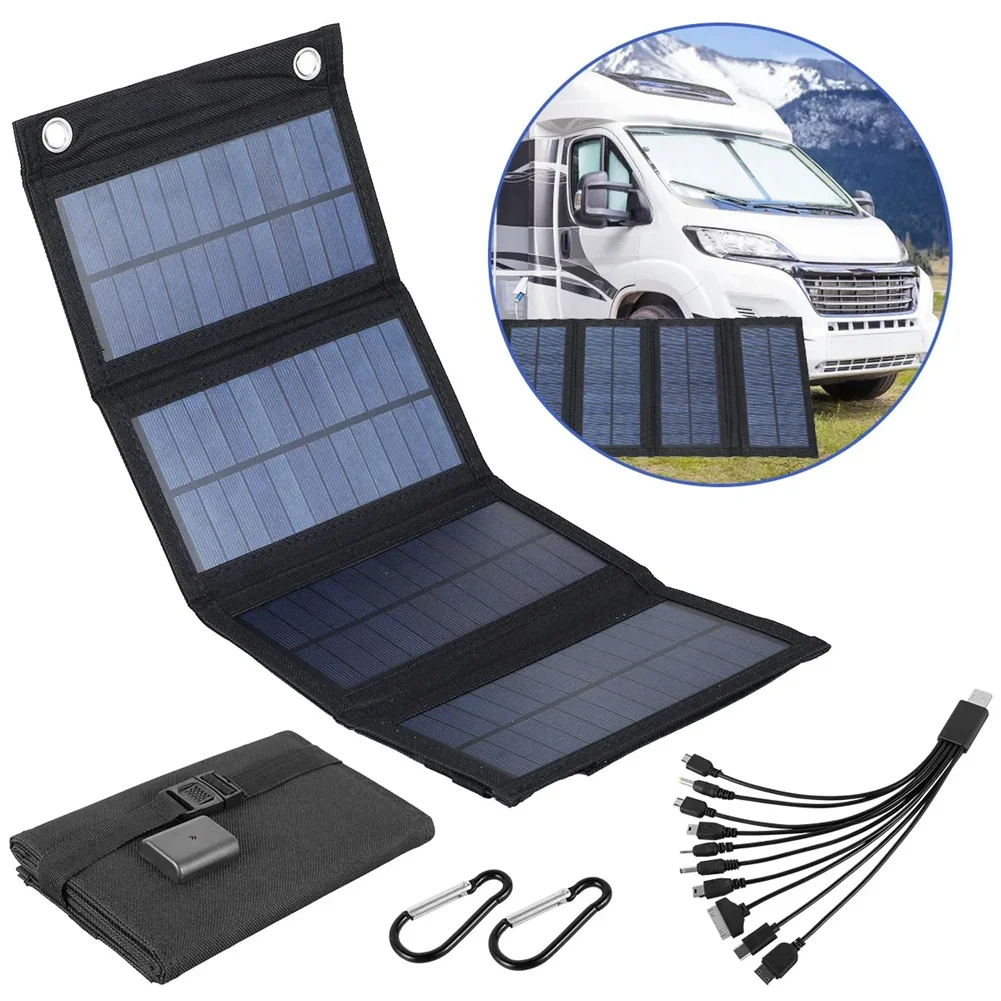 Foldable Solar Panel Charger Portable Battery for Cell Phone Outdoor Waterproof Power Bank for Camping Accessories