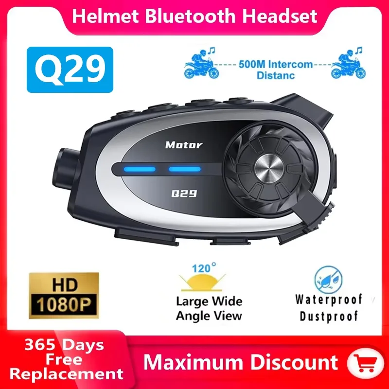 Q29 Motorcycle Helmet Intercom Bluetooth Headset 1080P HD Wireless Camera Super Wide-angle Lens Waterproof WiFi Video Recorder