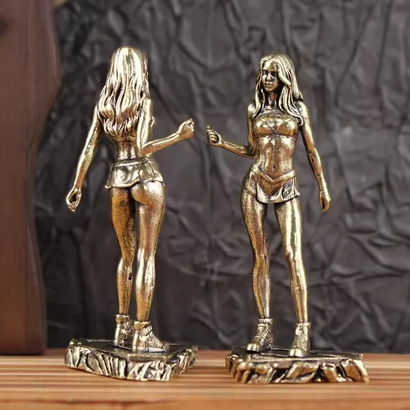 Retro Brass Little Fairy Fashion Show Beauty Figure Sculpture Metal Desktop Ornament Living Room Home Decoration Gift
