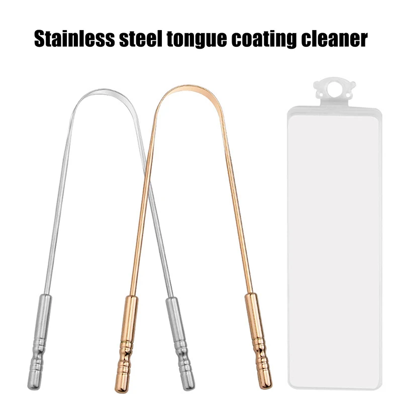 【1Pcs Stainless Steel Tongue Scraper U-shaped Metal Fresh Breath Cleaning Coated Tongue Toothbrush Oral Hygiene Care Tools】