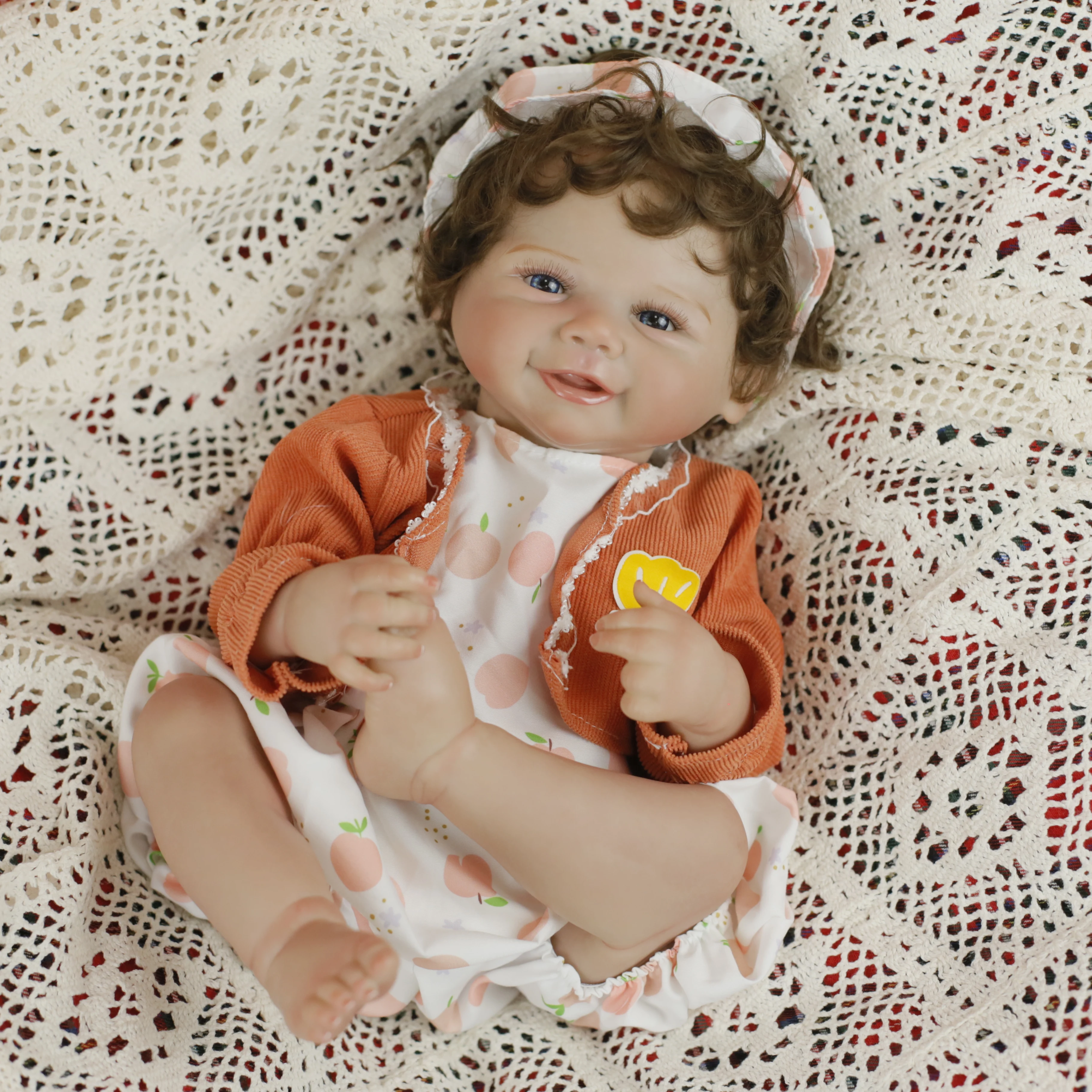 19inch Full Body Vinyl Reborn Baby Doll Vivienne Newborn Lifelike Soft Touch Cuddly Baby with Rooted Hair Best Christmas Gifts