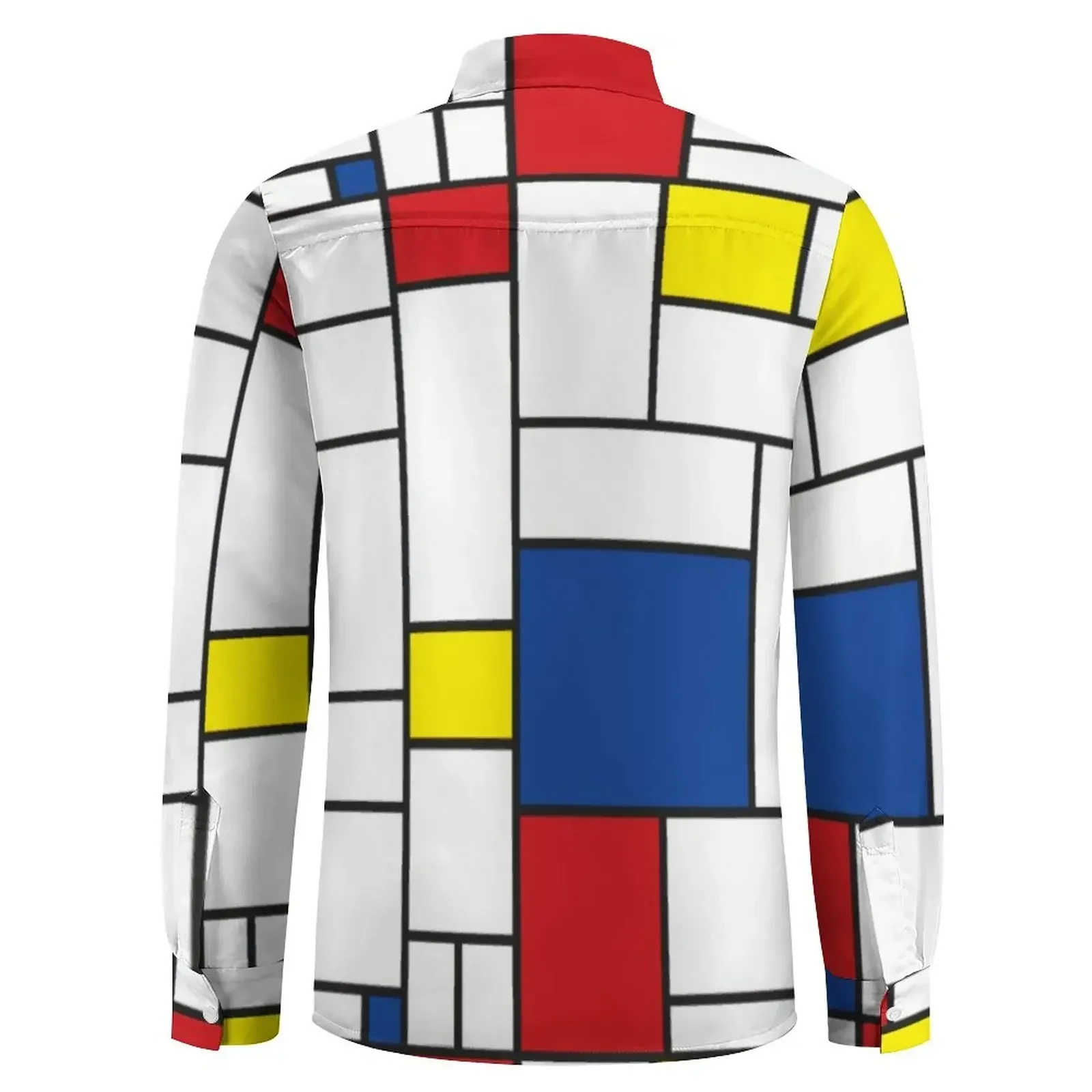 Mondrian Geometry Shirt Spring Modern Art Casual Shirts Male Fashion Blouses Long Sleeve Pattern Streetwear Top Plus Size