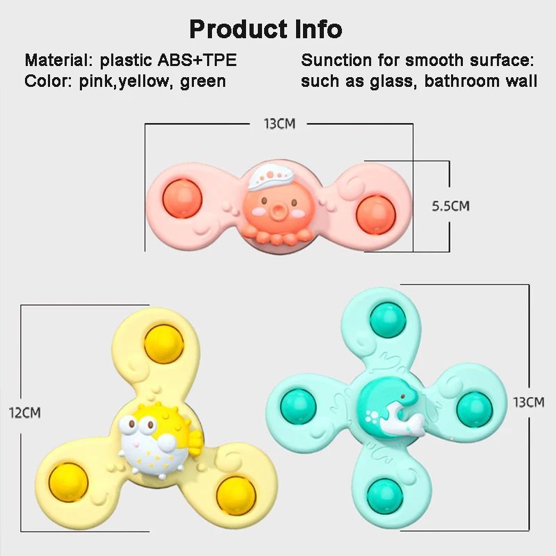 New Cartoon Spinners with Suction Rattles Fidget Baby Bath Toys Funny Bathing Sucker Cup Educational Toys For Children Fish Toy