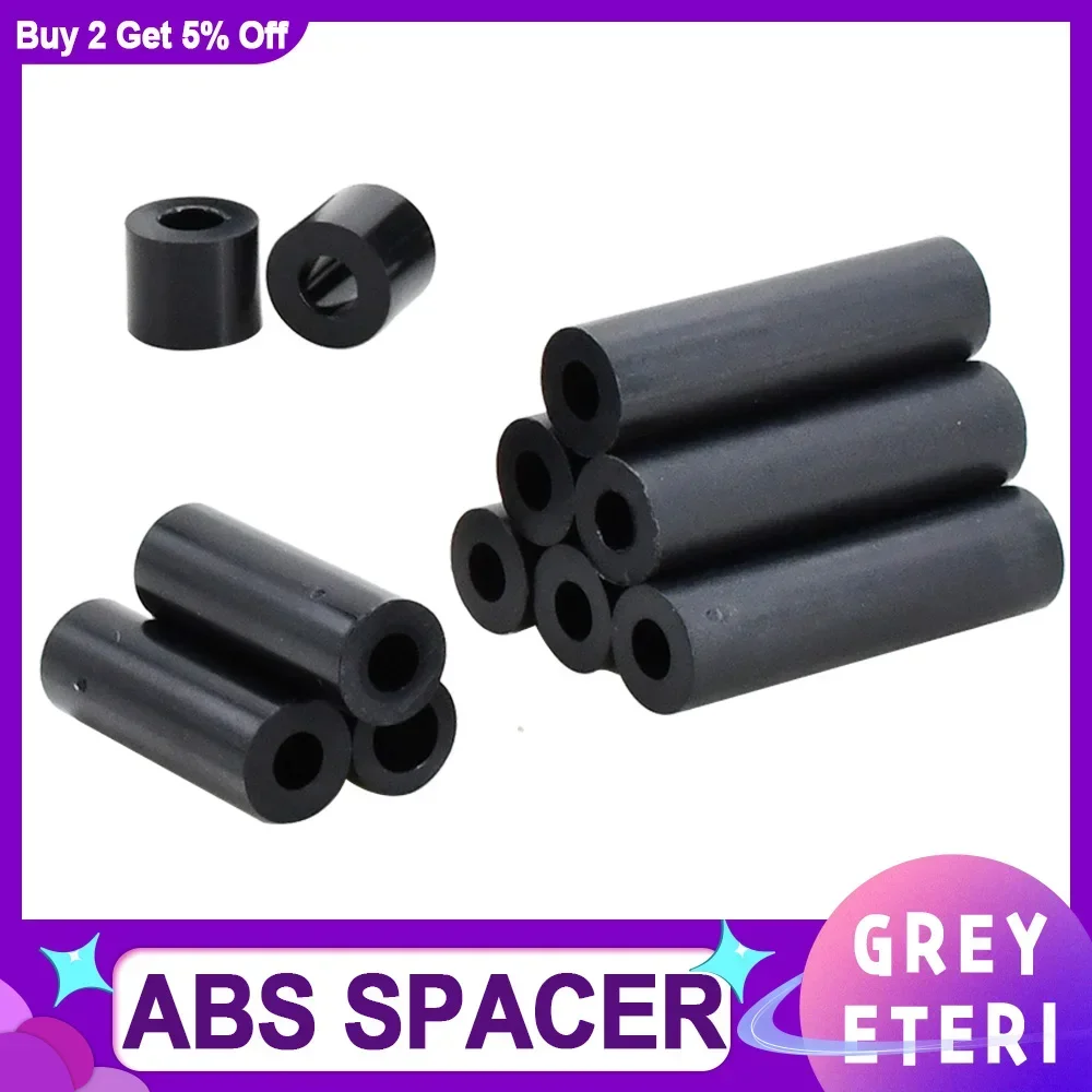 Black ABS Spacers Hollow Insulation Column Washers Board PCB Standoff M3 M4 M5 M6 M8 M10 M12 TV Install Spacing Screw Pillars