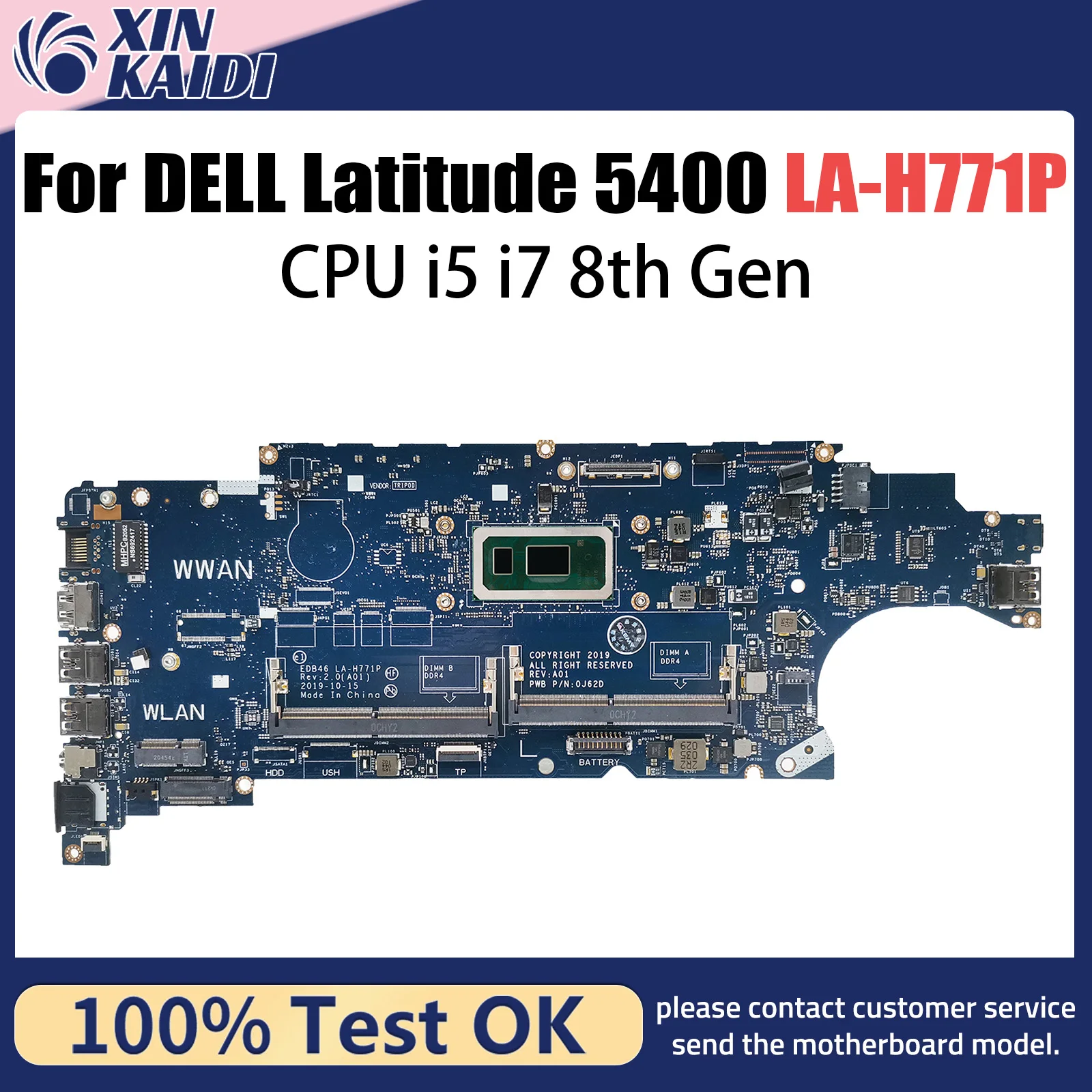 

For DELL Latitude 5400 Notebook Mainboard LA-H771P 00MDPF 0J0Y5N i5-8365U i7-8665U Laptop Motherboard Full Tested