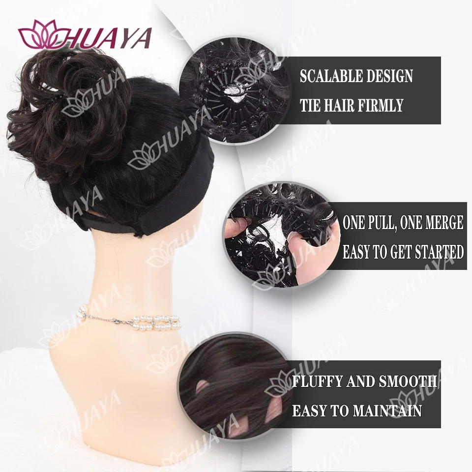 HUAYA Synthetic Curly Messy Hair Bundle Elastic Hair Ring Easy to Wear Women's Hair Accessories