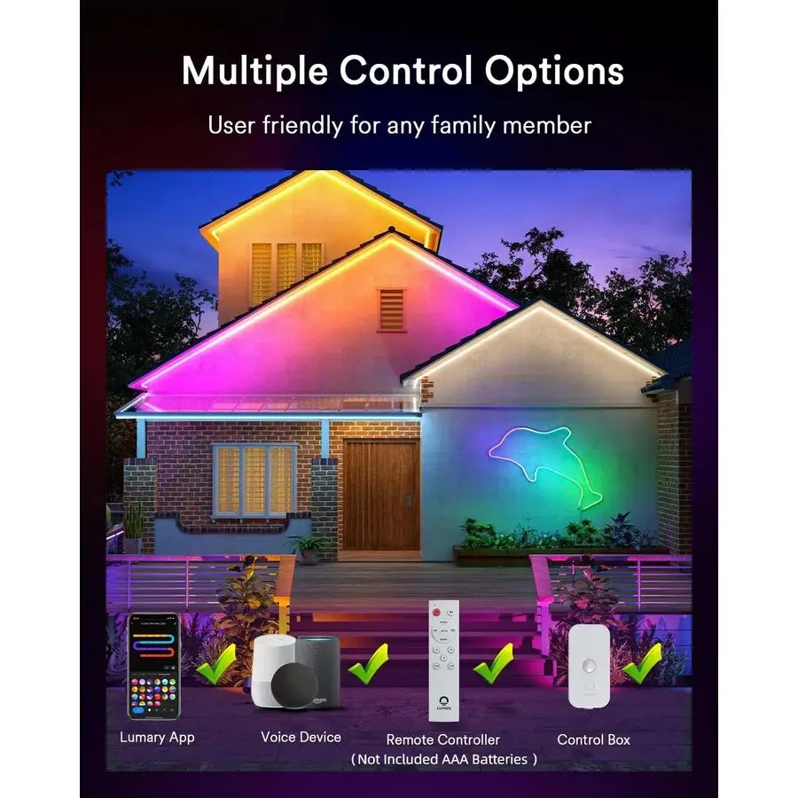 스마트 네온 로프 라이트, 실외용, RGBAICW 유연한 색상 변경 로프 라이트, 방수 IP65, 할로윈용, DIY 장면 모드, RGB
