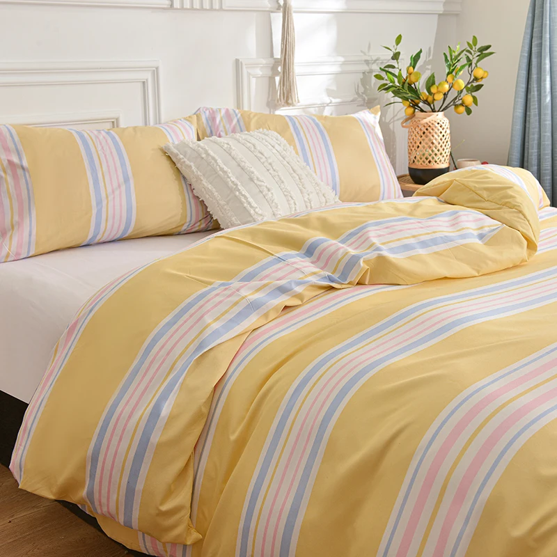 Conjuntos de Capa de Edredom Queen Amarelo Listrado com Fronha Cobertor 2 Lugares Cama King Size Capa de Edredom 240x220