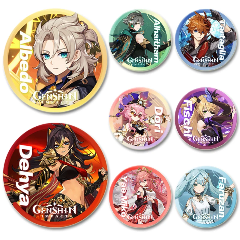 Genshin Impact Game Figure Brooch Pins Albedo Alhaitham Diona Dori Navia Cosplay Cartoon Cute Badge for Backpack Jewelry Clothes