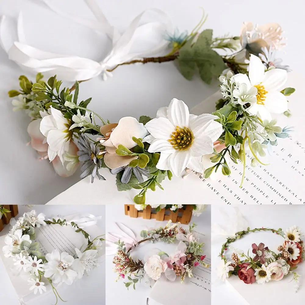 Fairy Princess Bride Hair Band Bridal Hairband Beach Wreath Headwear for Wedding Flower Wreaths Flower Tiara Garland Crown