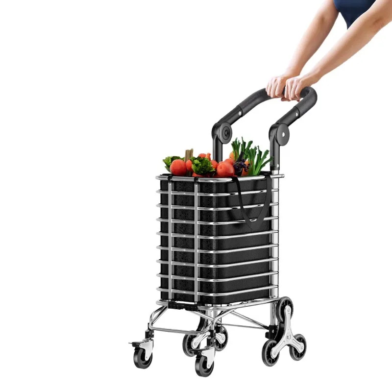 

Stainless steel aluminum alloy shopping cart Home foldable trolley
