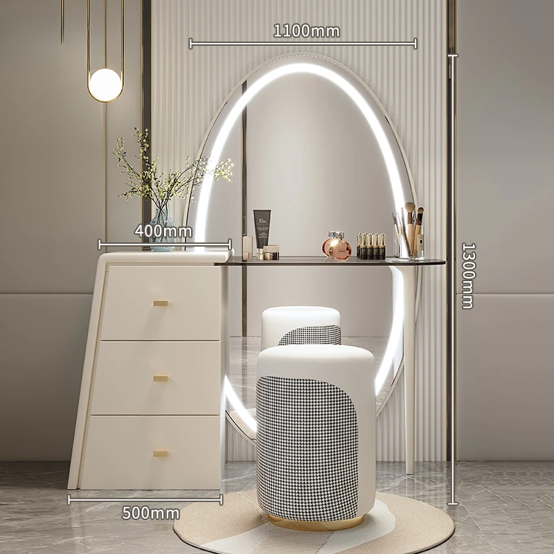 

Modern Storage Dresser Luxury Design Led Light Mirror Kawaii Dressing Table White Aesthetic Comoda Pra Quarto Salon Furniture