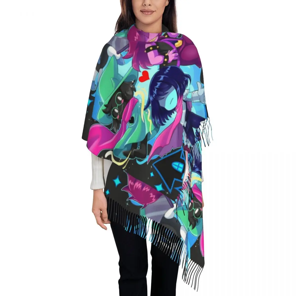 Deltarunes Scarf for Womens Warm Winter Shawls and Wrap Video Game Long Scarves with Tassel for Evening Dress