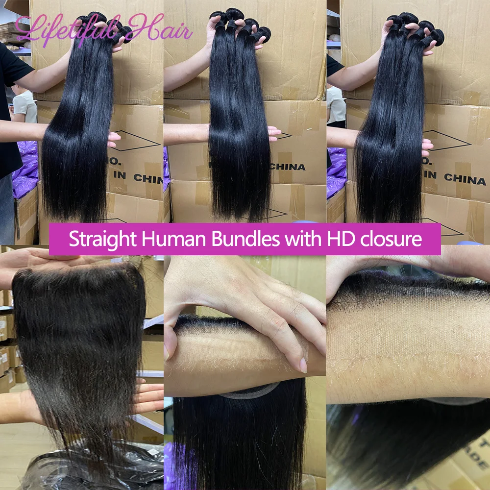 Extensiones de cabello humano liso, mechones con cierre de encaje Frontal, brasileño, HD, 13x4, 5x5, 100%