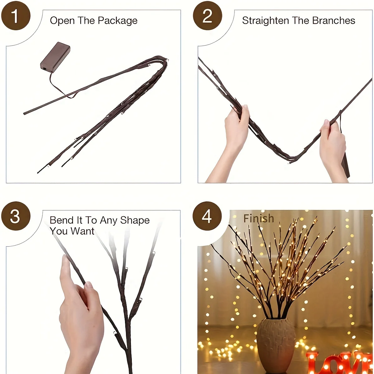1Pcs LED Tree Branch Light Battery Powered Operated Bendable Twig Branch Lights for Party Coffee Store Festivals Home Decoration