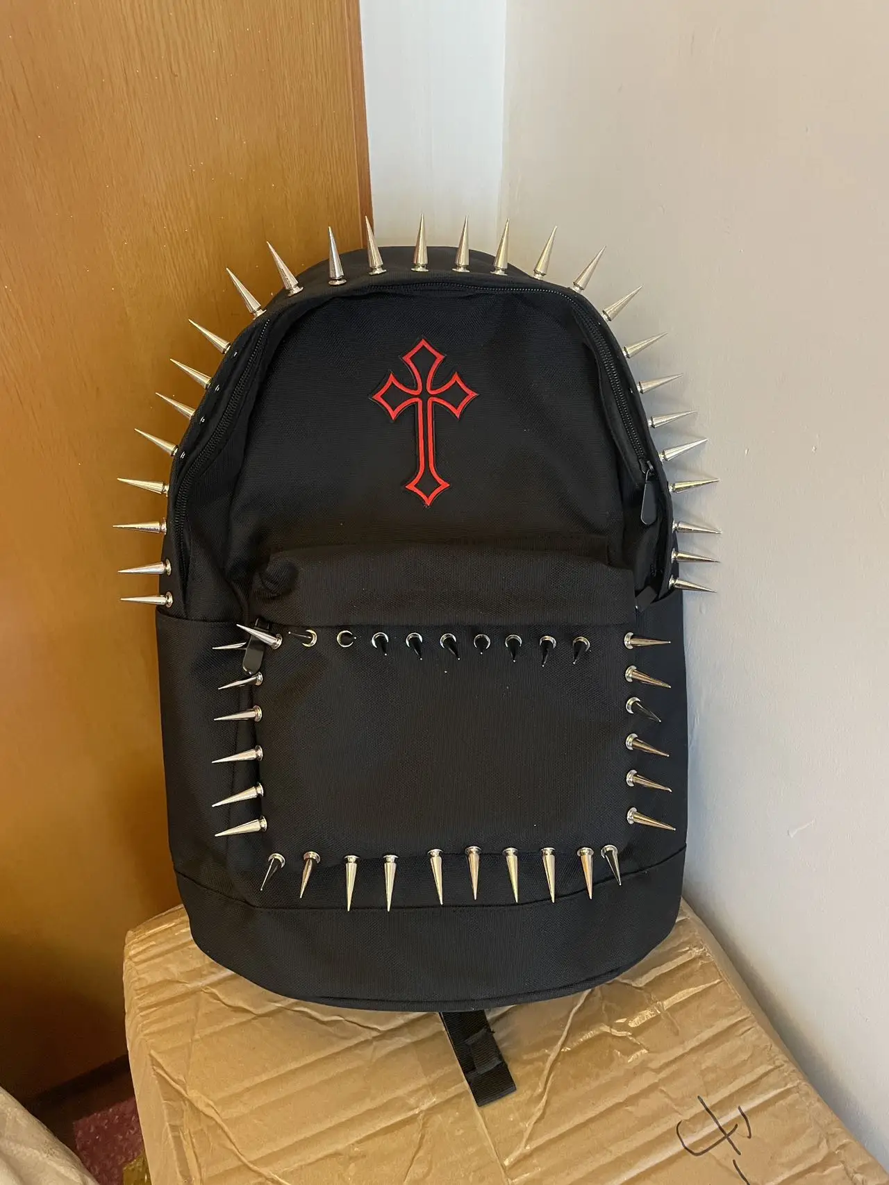 Cross Appliques Backpack Men's Bag  Punk Rivet Large Capacity Fashion Backpacks for Women Backpacks
