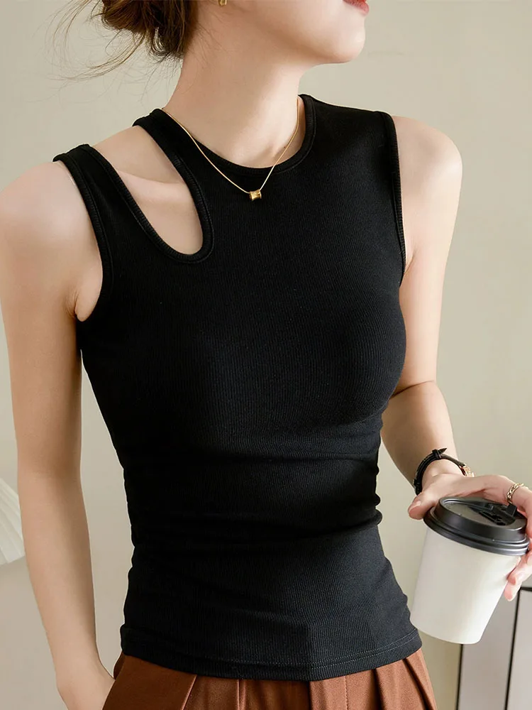 Advanced design hollow vest women's summer 2025 new thread tight solid color T-shirt