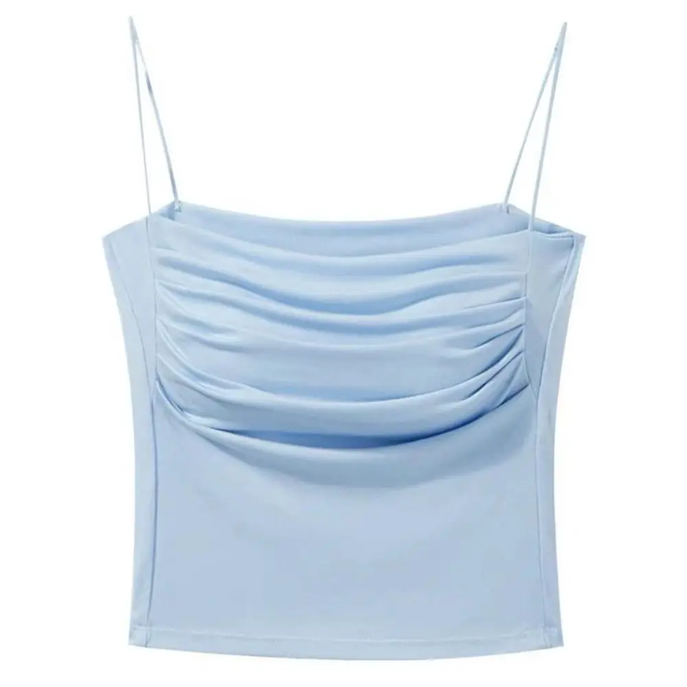 

Simple Solid Color Seamless Camisole Vest Slim Fit Pleats Design Sexy Tube Top Thin Shoulder Straps Soft Skinny Crop Tops Women