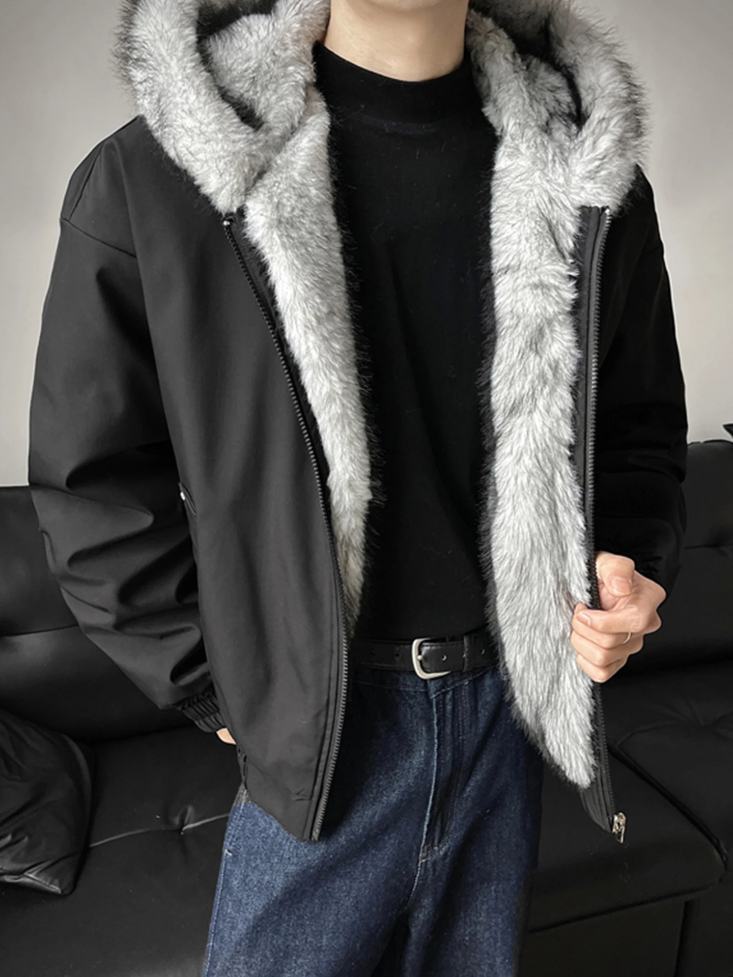 

Мужская хлопковая куртка с капюшоном из меха норки Wolf King, зимнее теплое тяжелое хлопковое пальто в американском стиле, верхняя одежда