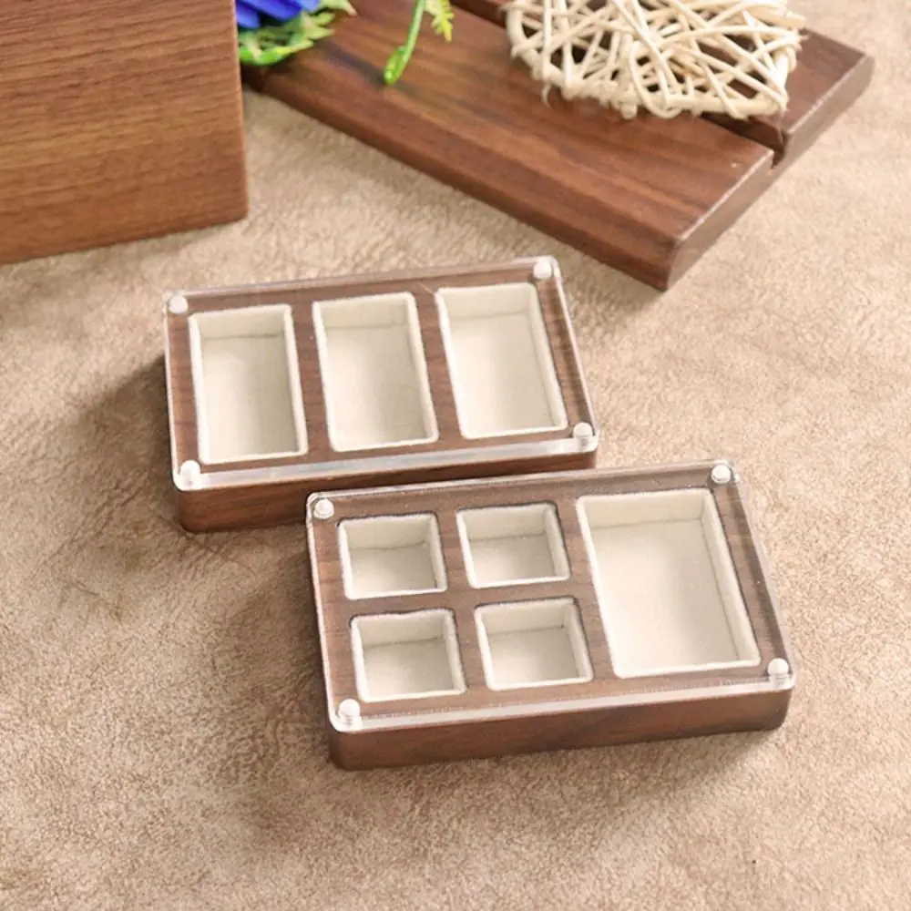 3/5 Slot Wooden Ring Box Magnetic Cover Opening Window Black Walnut Cufflinks Box Dustproof Exquisite Jewelry Ring Holder