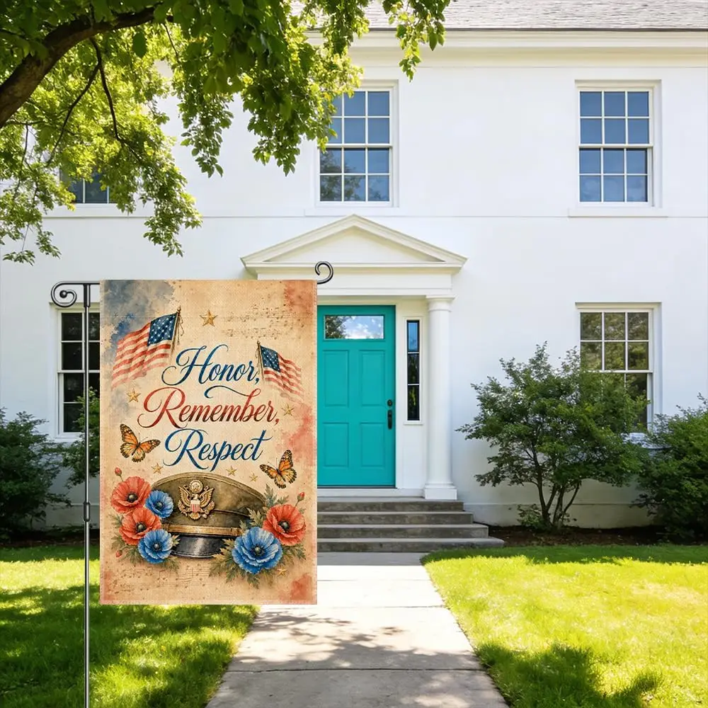 Honor Remember Respect 4th of July Double-Sided Patriotic Garden Flag for Outside Decor Parade Yard Sign, Memorial Day Veter kkz
