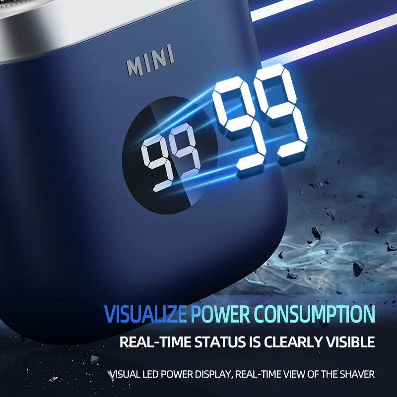 Hommes 3D Flottant Double Tête Électrique Rasoir TYPE-C Charge Étanche LED Affichage Numérique Support Sec Touristes Rasage Rasoir
