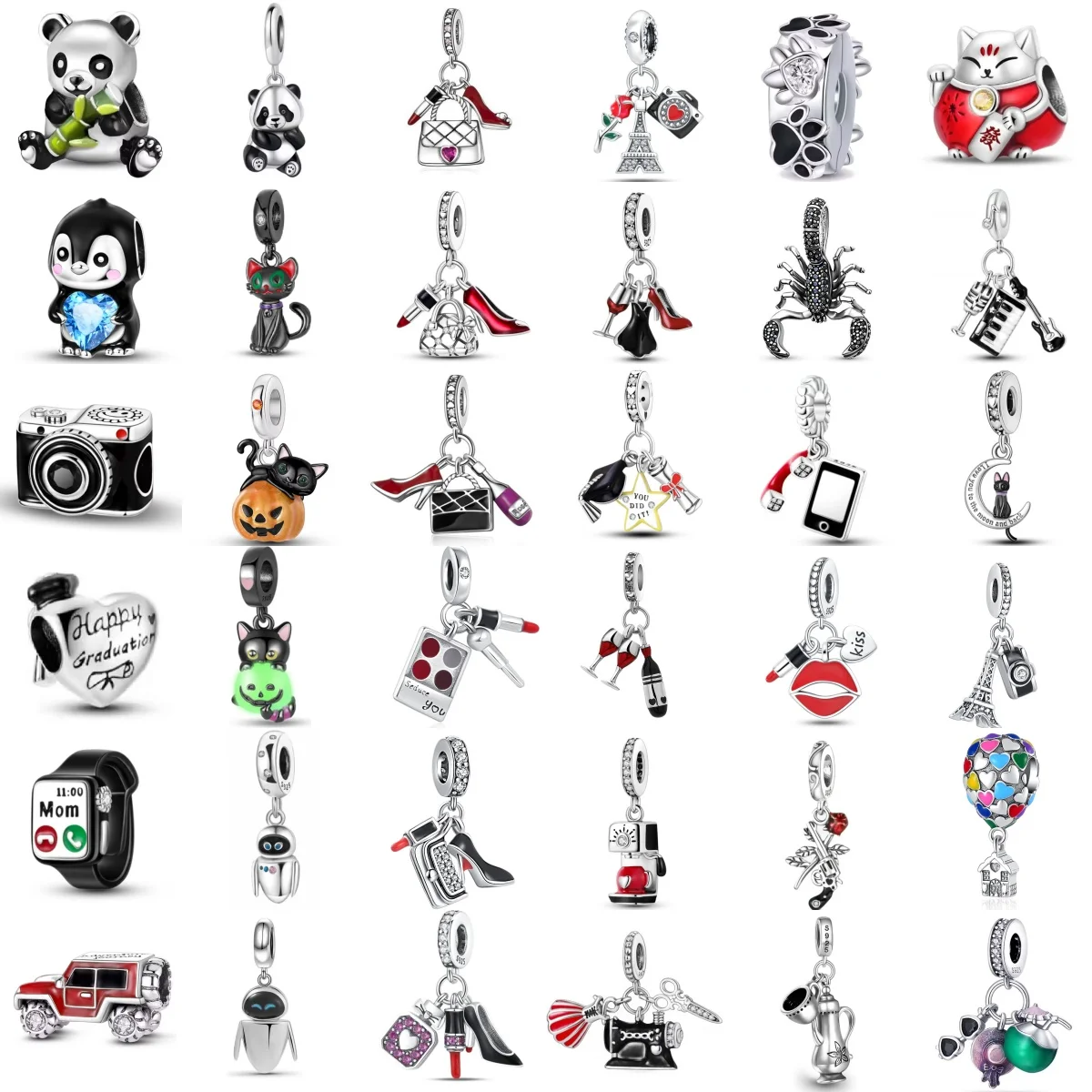 

Глубокий черный браслет-шарм из серебра 925 пробы в виде помады, башни, камеры, скорпиона, панды, подходит для самостоятельного изготовления европейских браслетов и ювелирных украшений