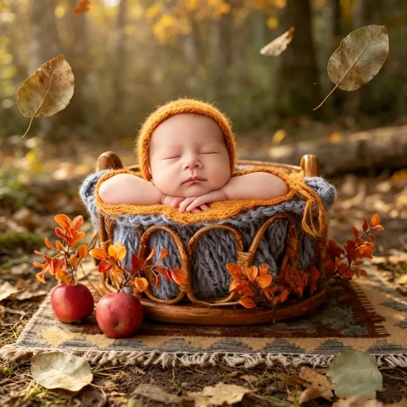 Retro Rattan Basket Chair Newborn Photography Props Baby Boy Girl Posing Bed Backdrops Infant Studio Photo Shooting Accessories