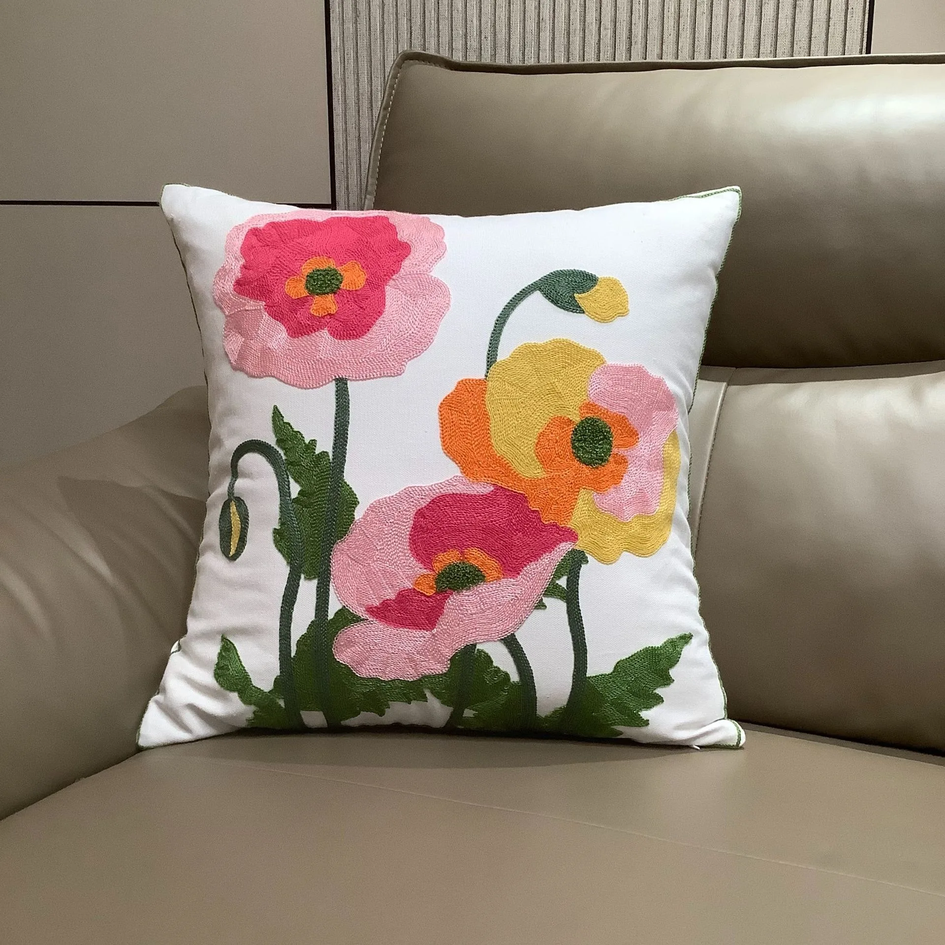 

Nordic Poppy Flower Cushion Cover 2D Peach Skin Pillow Case Floral Decorative Throw Pillows For Sofa Living Room Home Decor