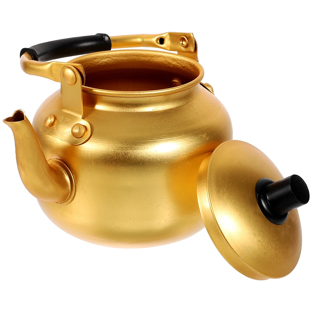 

Yellow Aluminum Pot Water Kettle Stovetop Portable Hot Teapot Golden Handle Design Boiler Kitchen Small Metal Heating