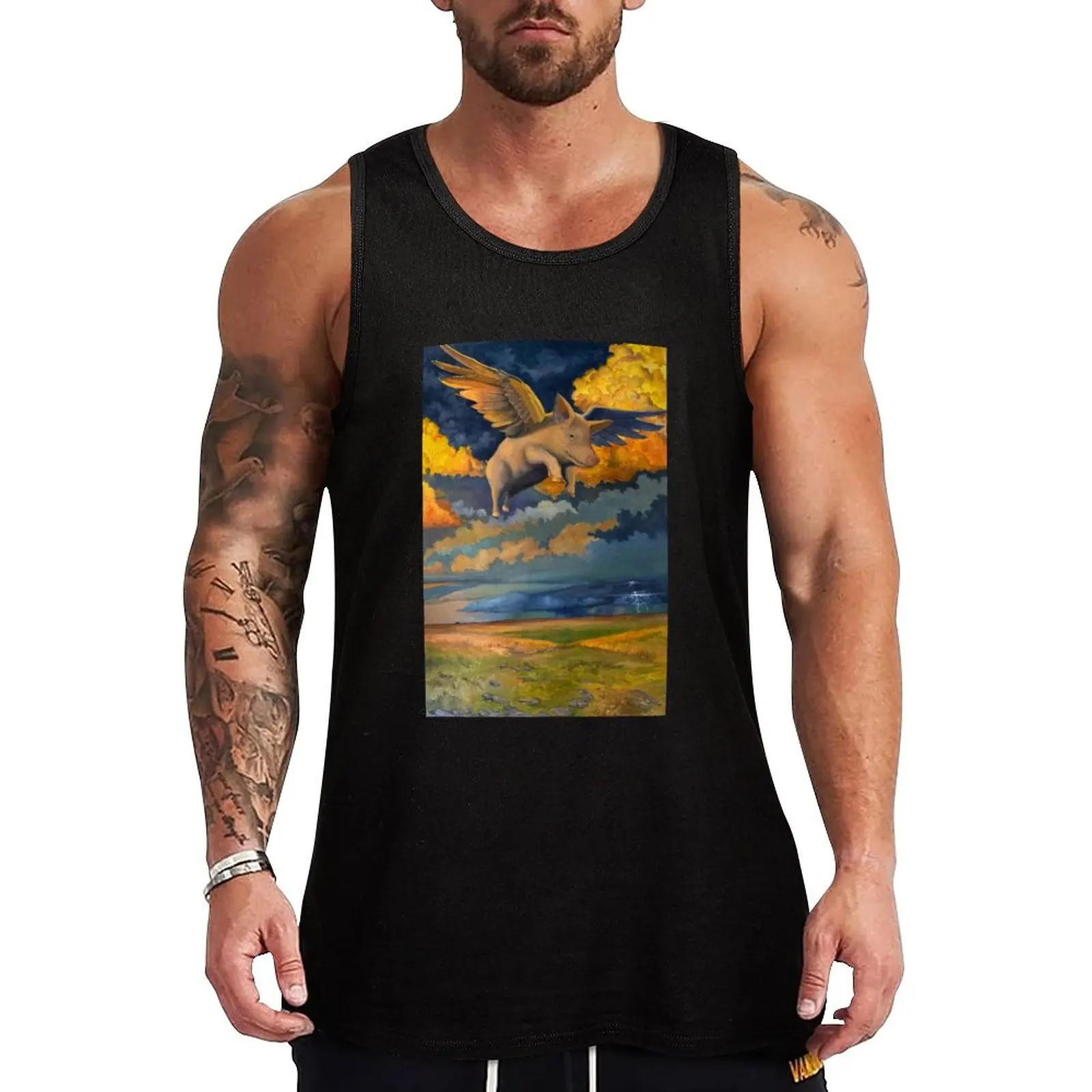 Flying Pig Tank Top bodybuilding t shirt Men's sleeveless T-shirt for fitness