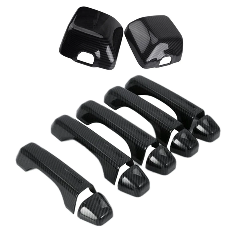

Car Rear View Mirror Cover Trim+Door Handle Cover Trim ABS Carbon Fiber for Jeep Wrangler JL