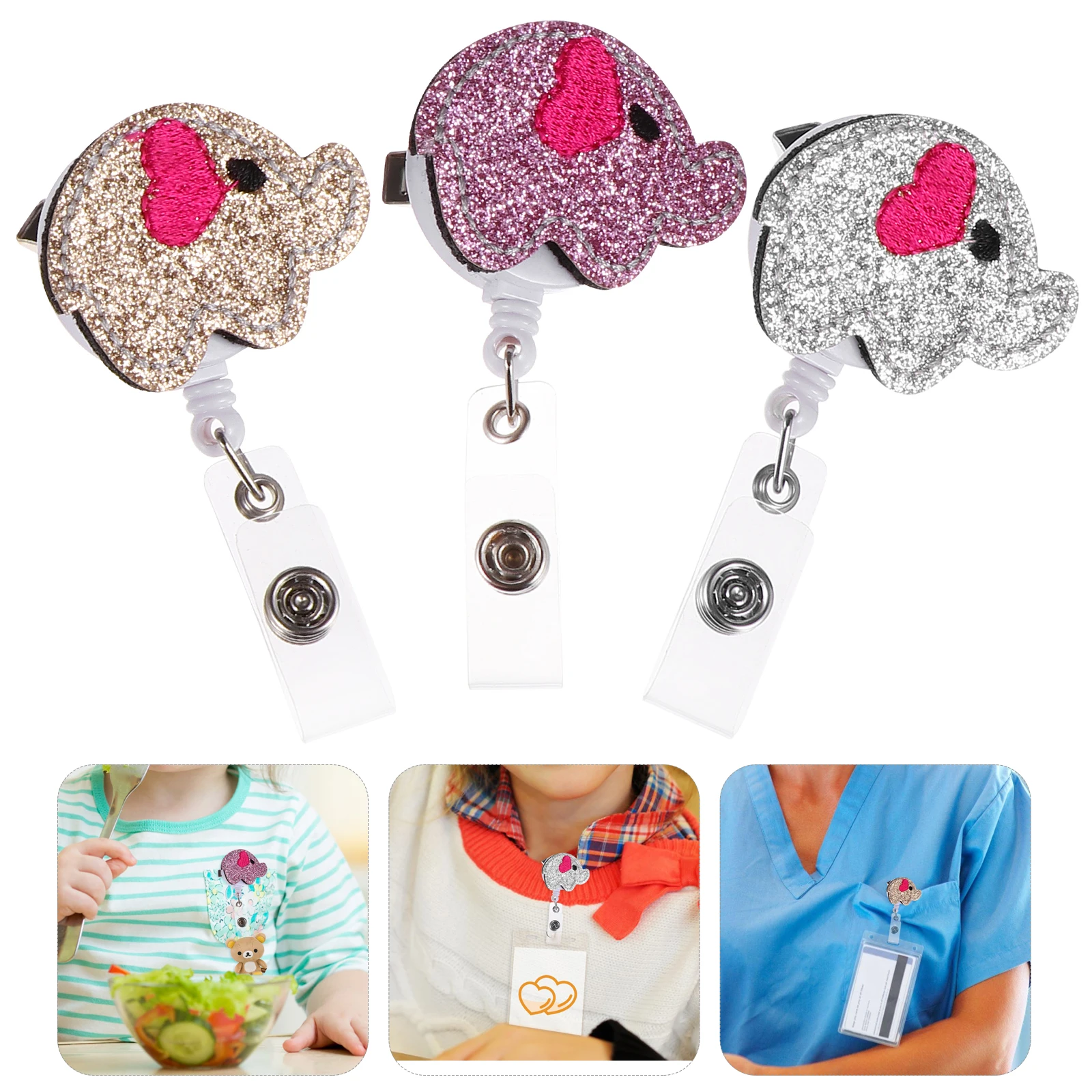 

3pcs Rotating Elephant Reels Retractable ID Badge Holder for Nurses Teachers Students Lightweight Portable Key ID Holder Badge