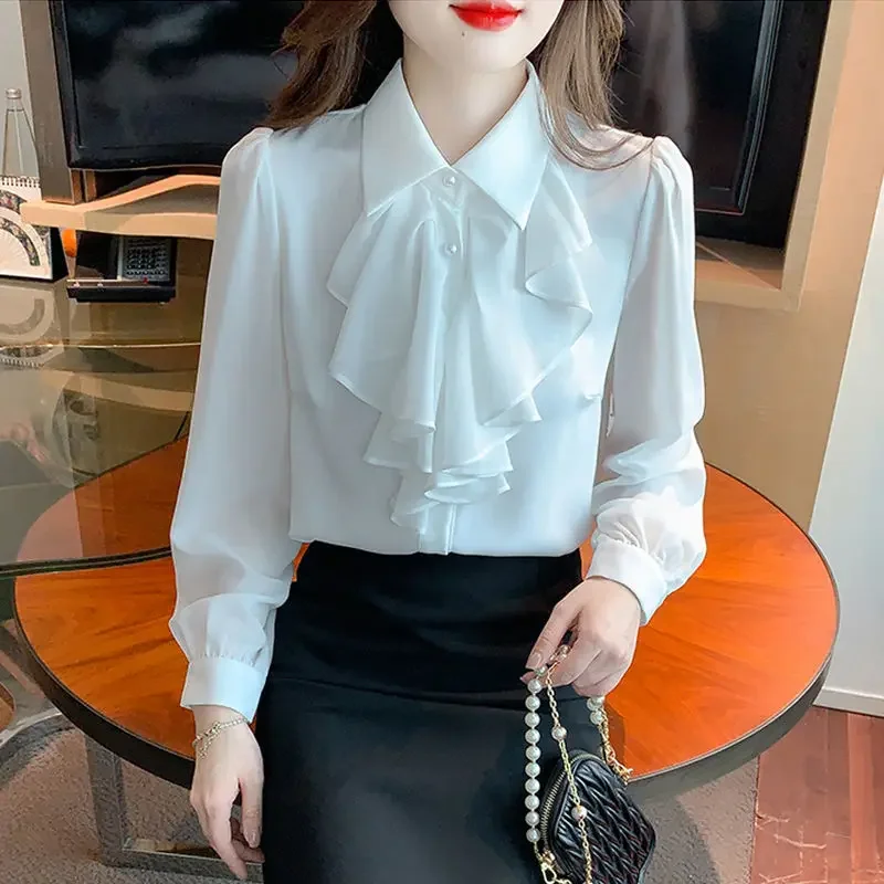 

Round leaf collar chiffon shirt women's fashion top