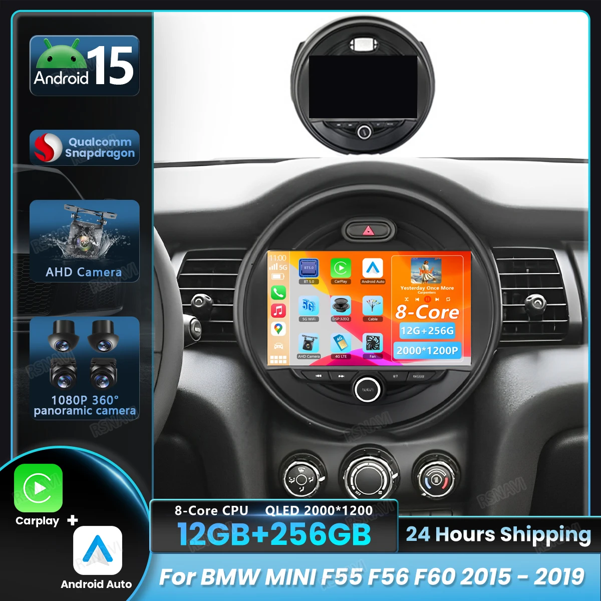 Android 15 Carplay Auto Player For BMW MINI Cooper F54 F55 F56 F60 2015 - 2019 Autoradio 2K Screen Car Radio Multimedia Stereo