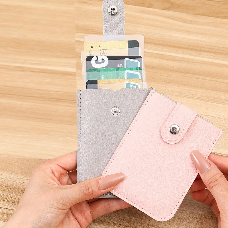 Neue PU Leder Einfarbig Pull-Out Karte Halter Schutzhülle Tragbare Multi-Karte Slot Kreditkarte Abzeichen Halter veranstalter Taschen