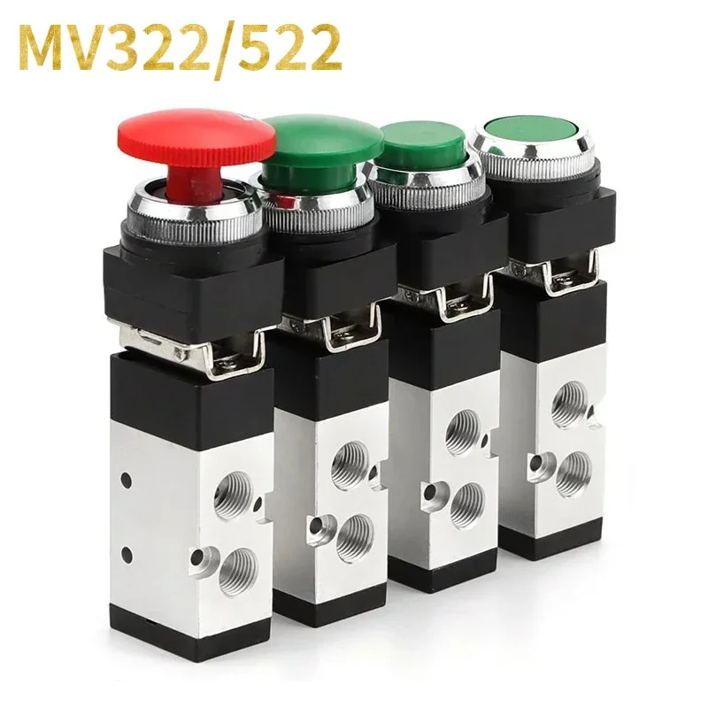 Pneumatic Mechanical Valve 2 Position 5 Way Manual Valve Air Switch Control Valve Push Button Momentary