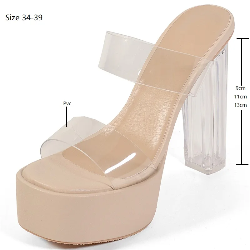Drestrive 2026 Handmade Transparent Supper High Heels Platform Round Toe PVC Slippers Summer Shoes Sexy Sandals