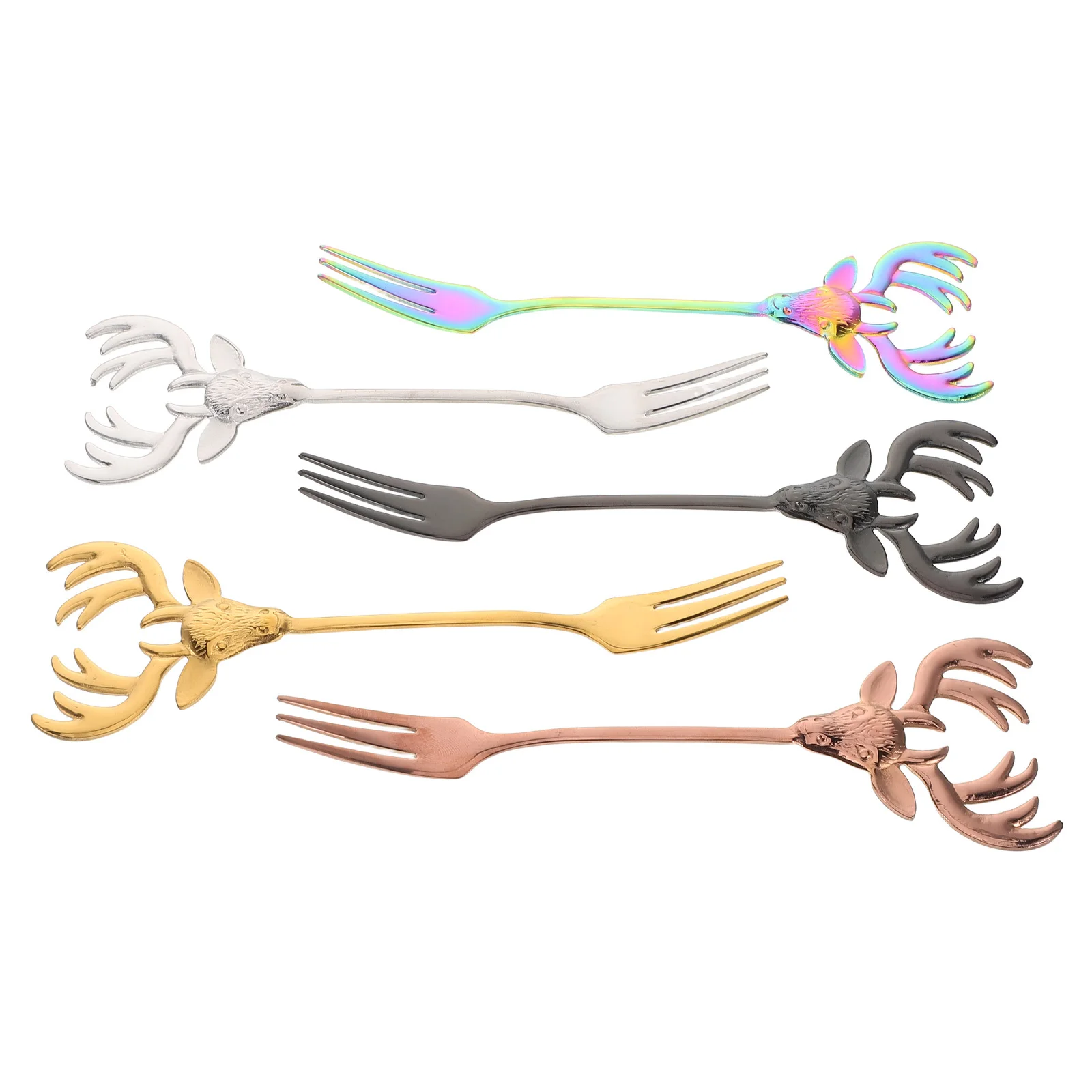 

5Pcs Stainless Steel Dessert Forks Unique Reindeer Head Design Mini Fruit Cake Fork Set Easy Clean Small Kitchen Utensils
